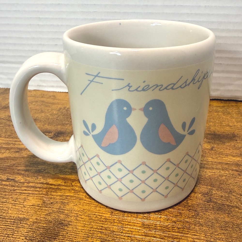 Vtg 90s Dicksons Inc Friendship Blue Doves Birds Ceramic Coffee Mug 10oz Cottage